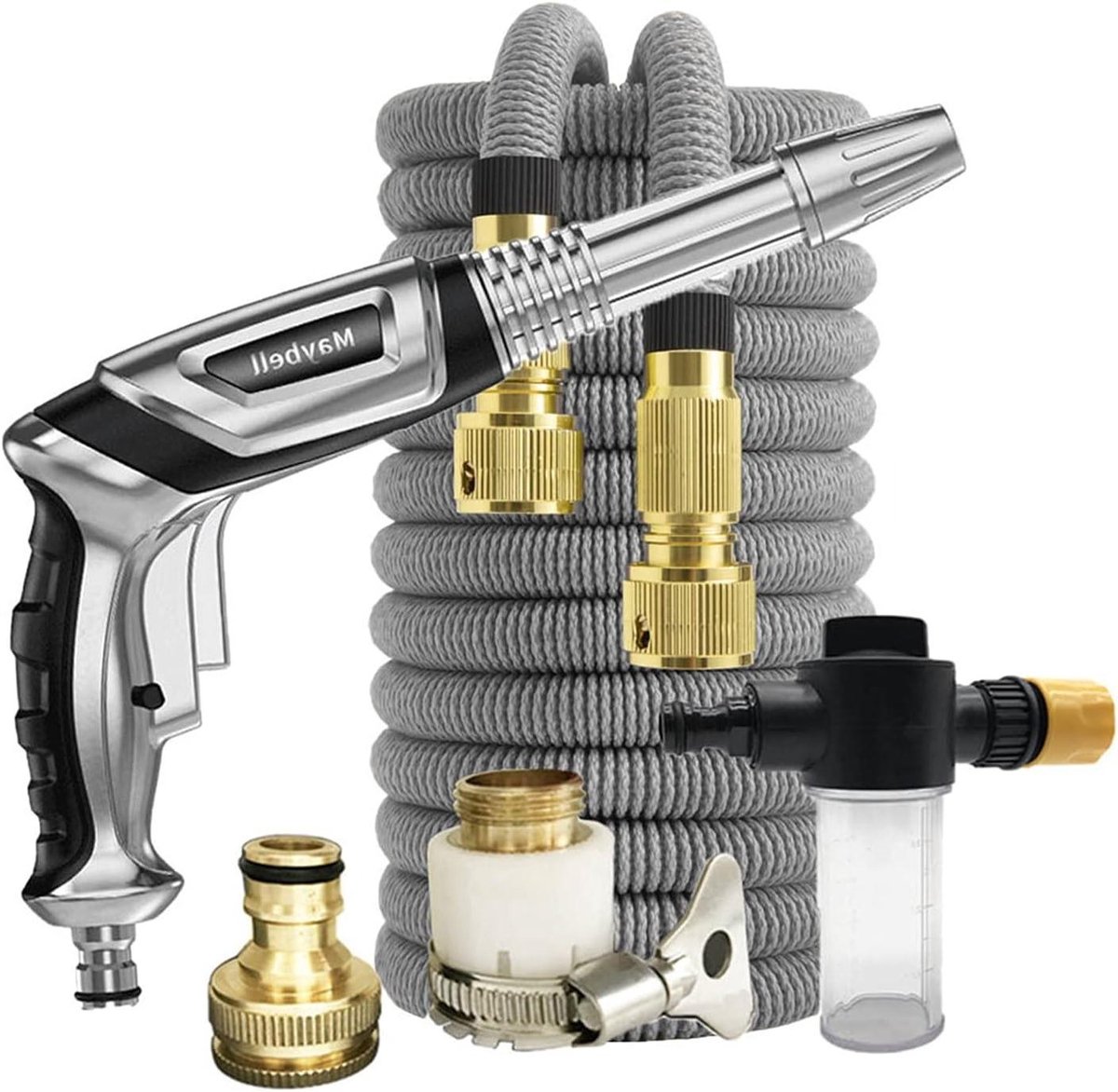 Tuinslang Set - Flexibele Slang - Auto Wassen - Stretchy - 10 Meter - Zilver
