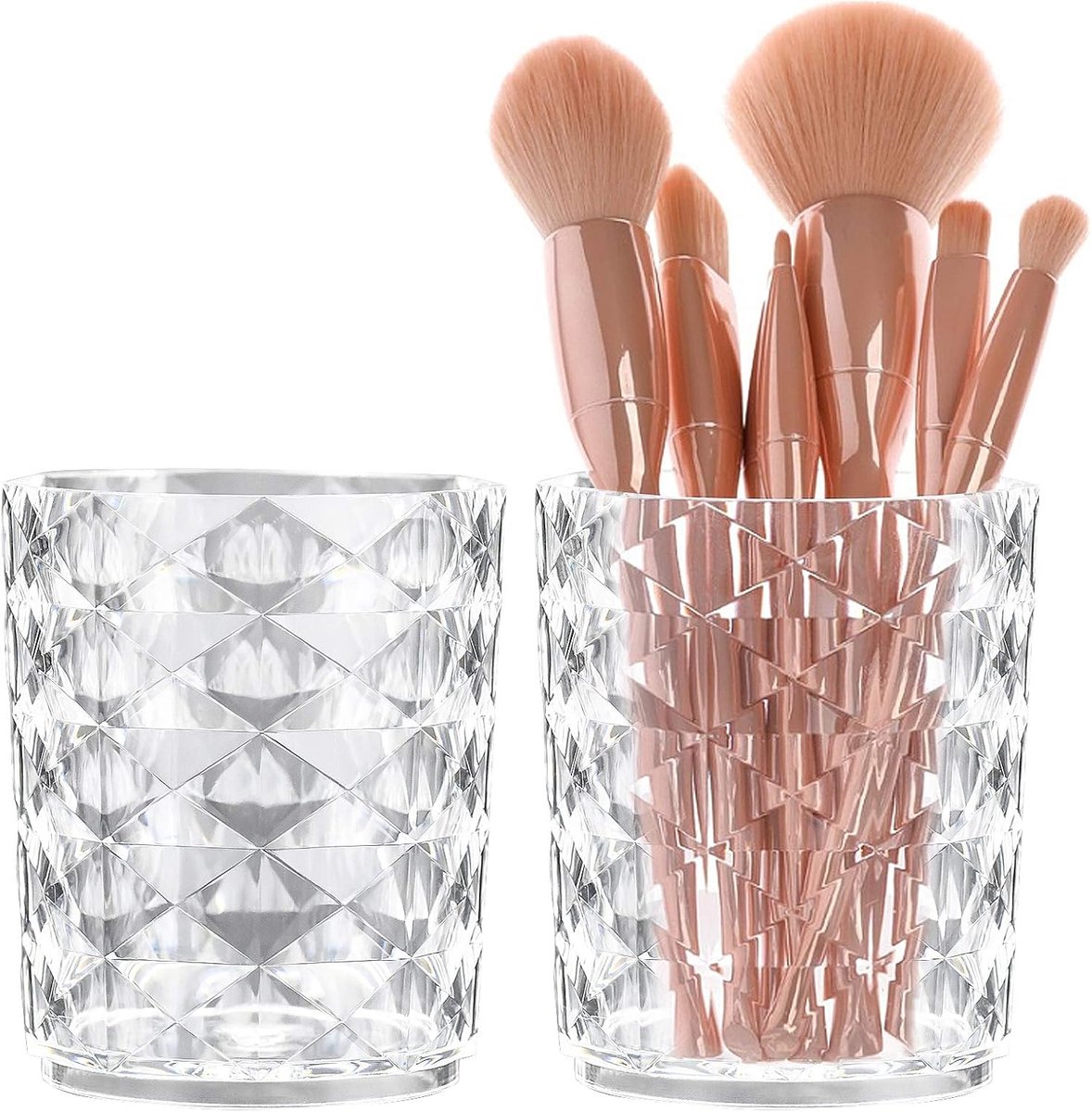2 Stks Crystal Make-up Borstel Houder Organizer Acryl Cosmetische Borstel Opslag Emmer Eyeliners Wenkbrauw Potlood Cup Pen Container Desktop Decoratie Display Case voor Thuiskantoor Verjaardagscadeau