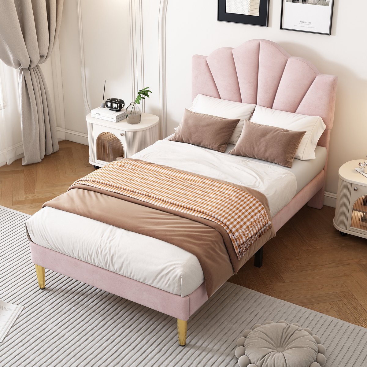 Gestoffeerd bedframe - voor matras 90 x 200 cm - roze - met opbergruimte en lattenbodem - matras niet inbegrepen - voor de slaapkamer
