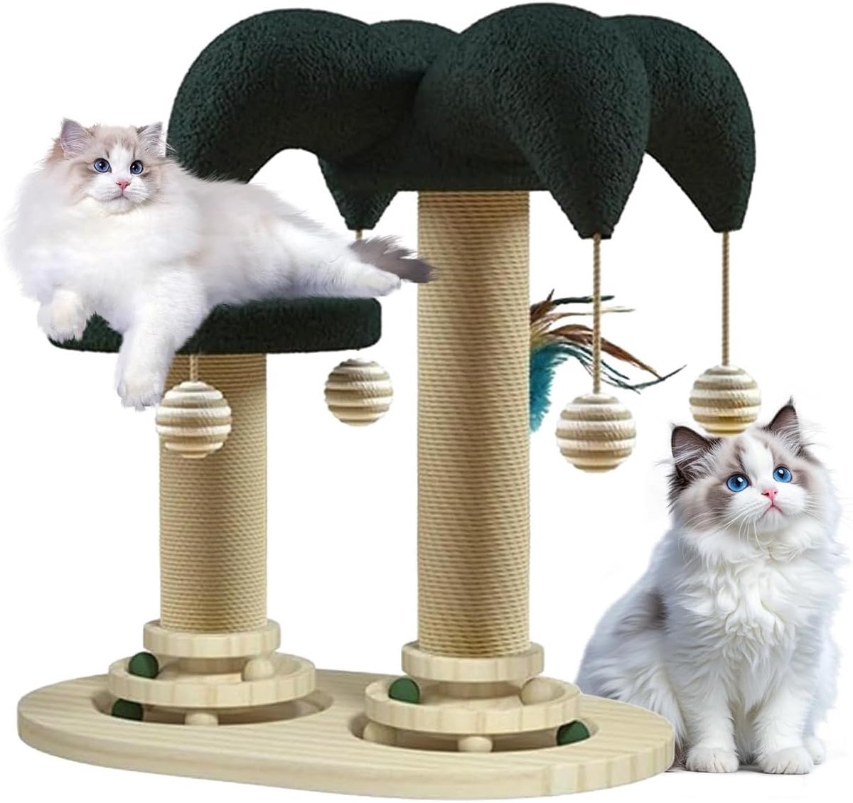 Krabpaal voor katten, interactief kattenspeelgoed, sisaltouw, krabpaal met hangende ballen, kogelbaan, veerspeelgoed voor huiskatten