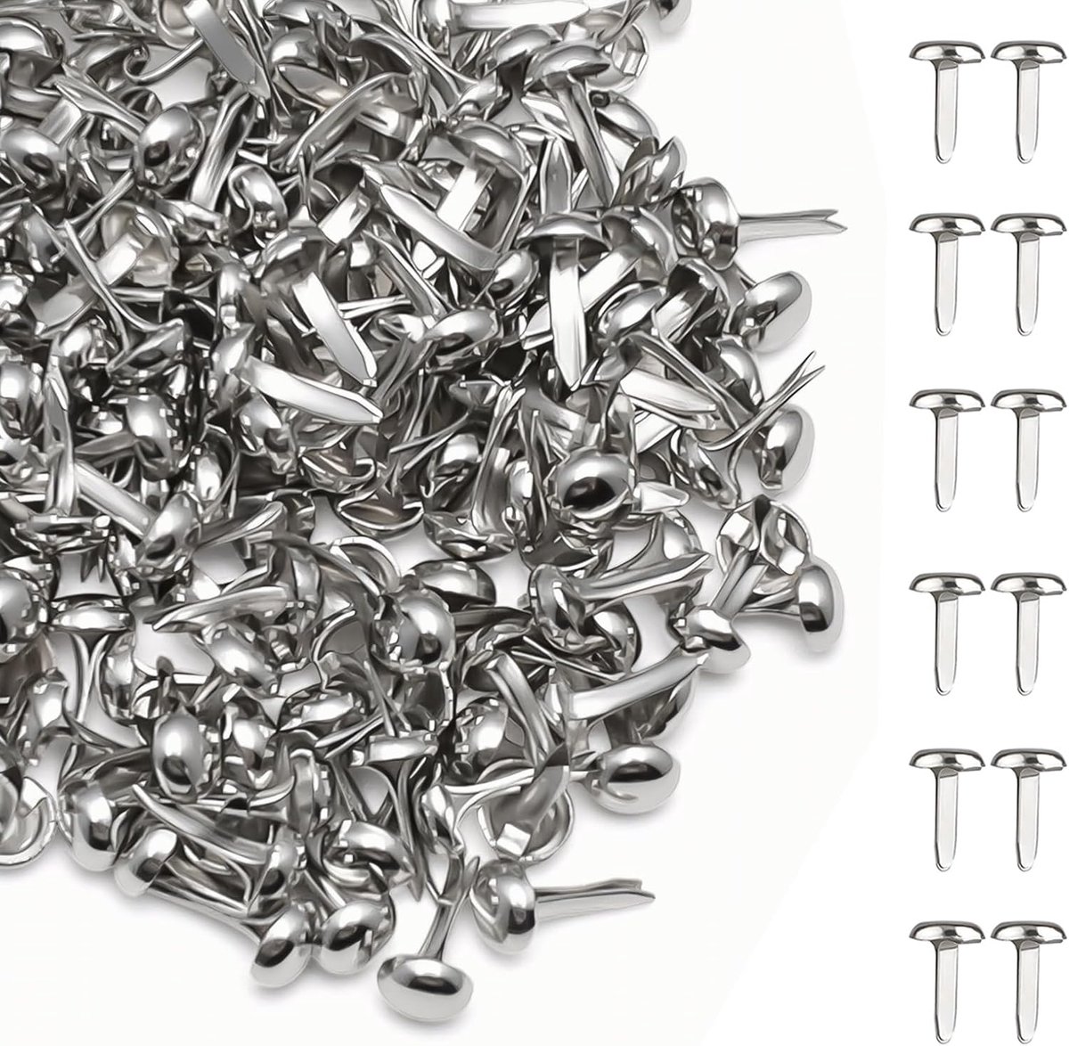 200 stuks metalen klemmen met ronde kop, 4,5 x 8 mm postklemmen, zilveren klemmen om te knutselen, geschikt voor het ordenen van documenten, foto's en voor doe-het-zelfprojecten