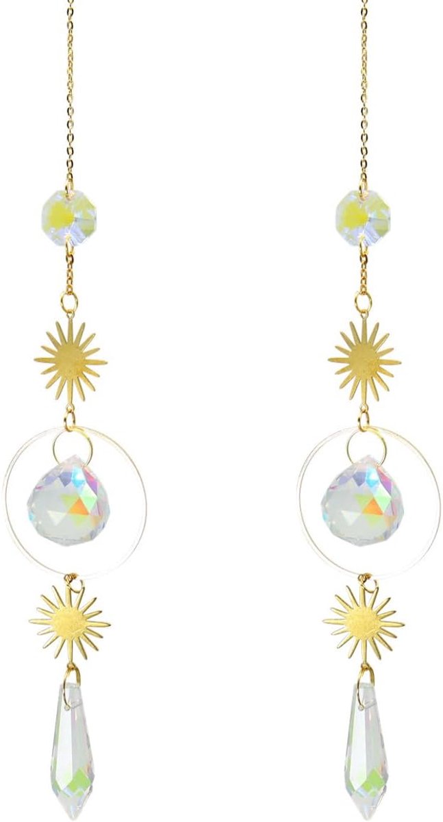 2 stuks kristallen maan ster wind gong opknoping ornament zon vanger venster decor met metalen ketting voor tuin bruiloft feest