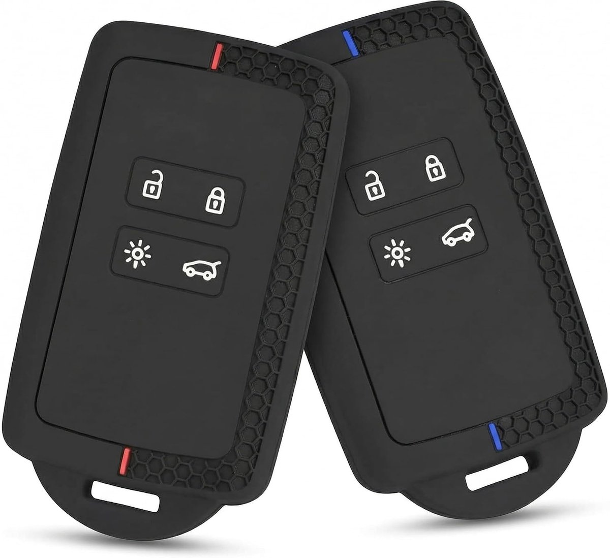 Set van 2 autosleutels en autosleutelhanger, volledige bescherming, compatibel met Renault, TPU-materiaal, zwart, rode lijn, voor Clio, Megane, Kadjar, 4 knoppen