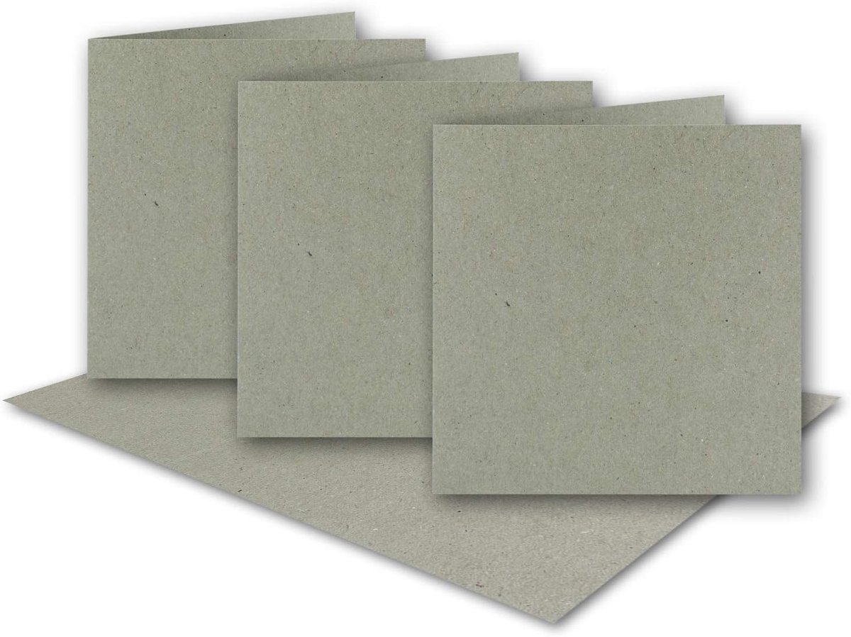 25 x grijze vintage kraftpapieren vouwkaarten, vierkant, 150 x 150 mm, 15 x 15 cm, recycling, 220 g, blanco vouwkaarten, duurzaam, milieu, door Gustav Neuser