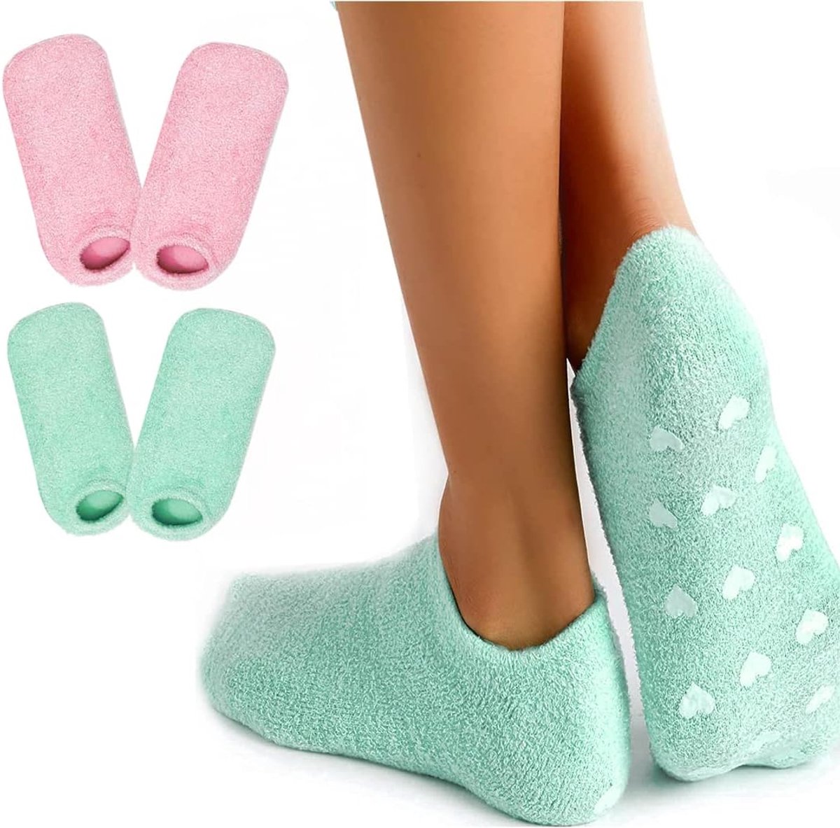 Vochtinbrengende sokken, 2 paar gelsokken voor herstel van gebarsten voeten, herbruikbare eeltsokken, voetmasker, sokken voor eelt verwijderen, spa, voetverzorging, cadeau