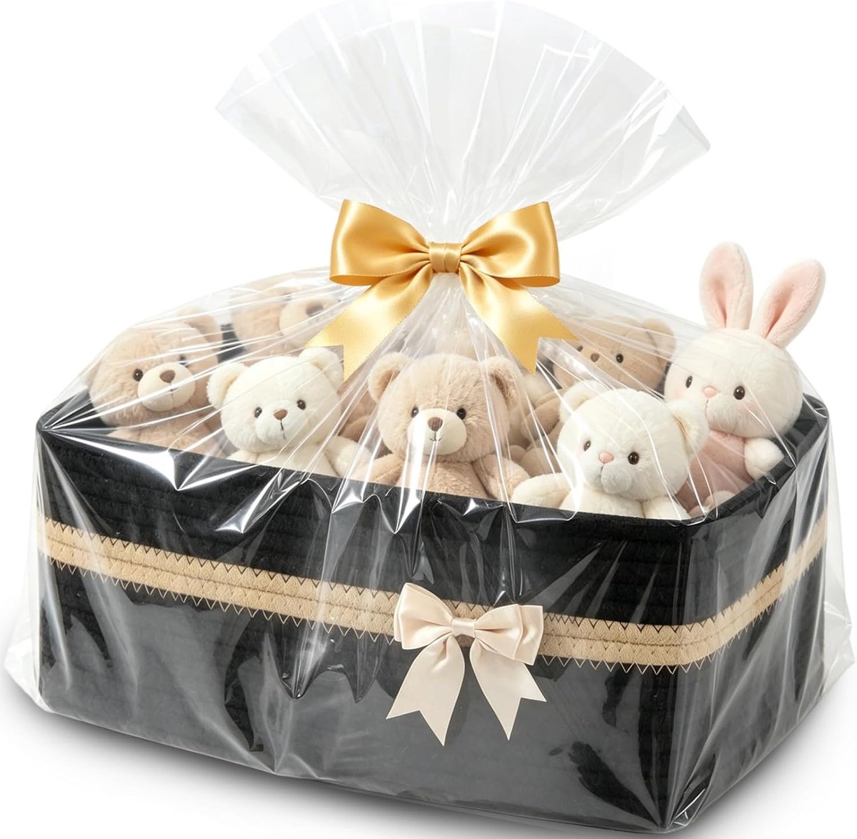 Geweven opbergmand, geschenkmand, leeg | Katoenen organizer voor handdoeken, snacks, gevlochten mand, opbergmand voor kinderkamer, 34 x 25 x 15 cm (zwart)