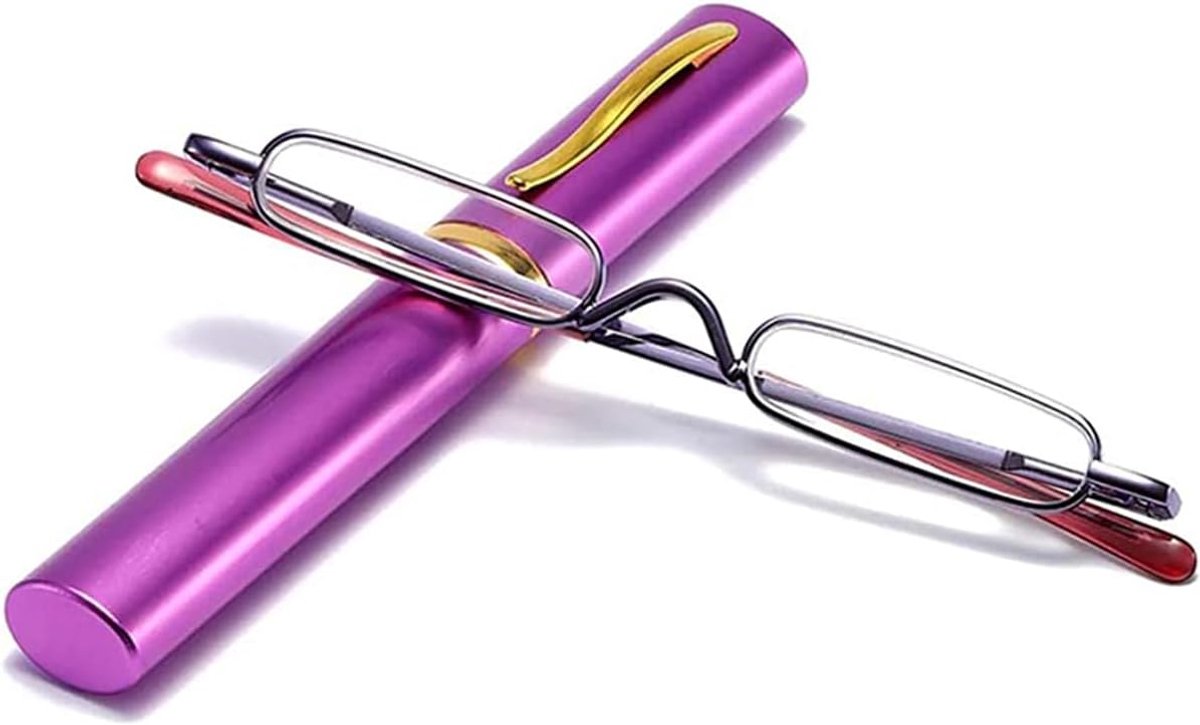 Mini smalle leesbril met veerscharnier, uniseks metalen leeshulp met etui