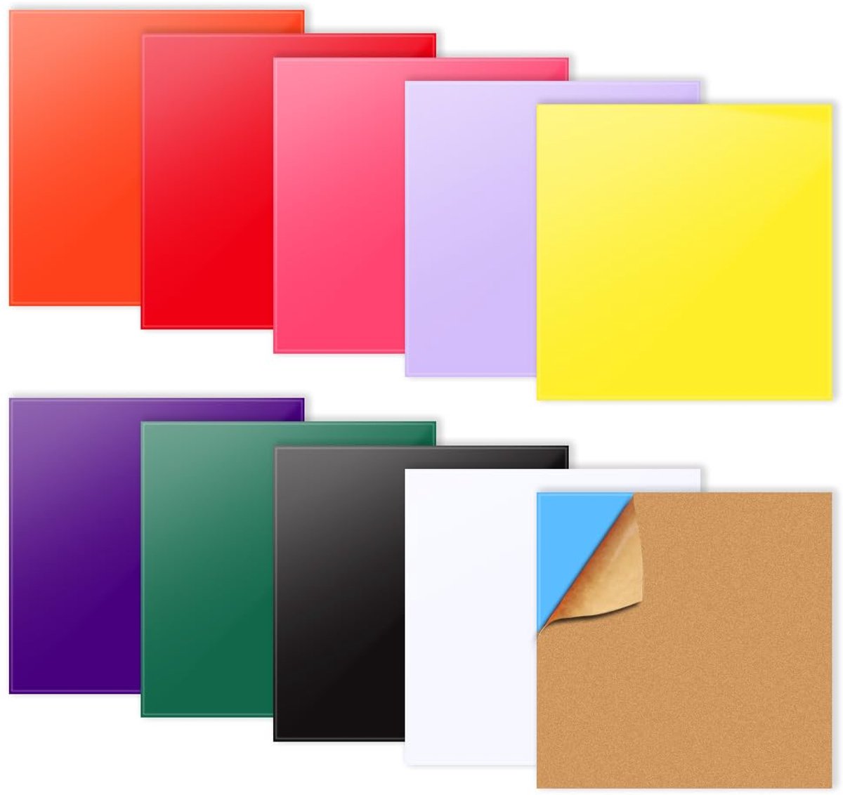 Lasersnijplaten, 20 x 20 x 3 cm, acryl kunststof plaat, kleurrijke acrylplaten, voor lasergegraveerde borden, modelbouw, displays, fotolijsten, knutsel- en doe-het-zelfprojecten (10 kleuren)