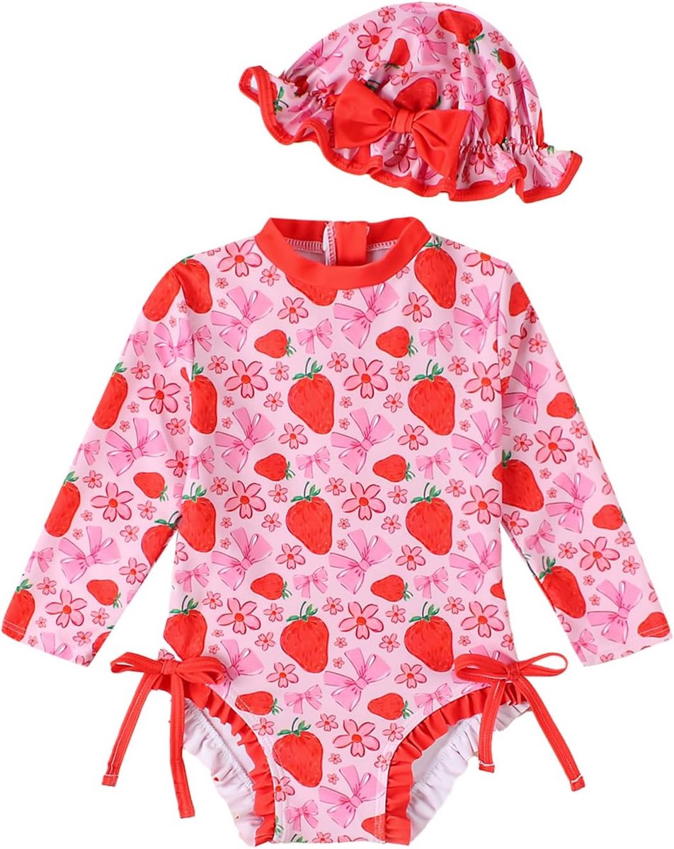 Babybadpak voor meisjes met zonnehoed, lange mouwen, uv-bescherming, badkleding voor baby-meisjes, badmode, zwempak