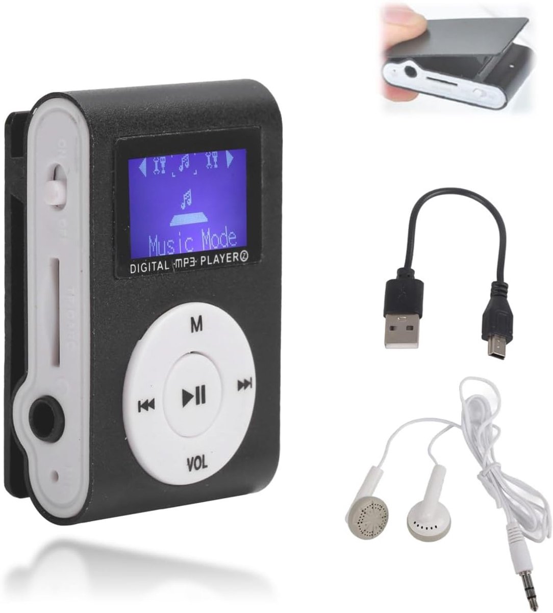 Mp3-speler, Draagbaar Lcd-minischerm Mp3-muziekspeler Digitale Mp3-speler met Sportback-clip Muziekspeler met Oortelefoon, Ondersteuning voor Geheugenkaart(zwart)