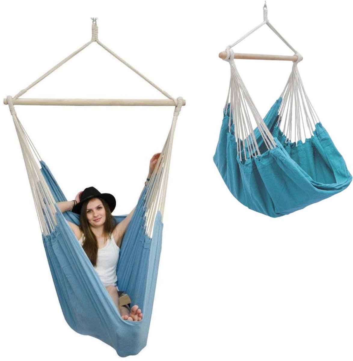 Zavio® Hangmat met Spreidstok - Ademend Katoen - Buitenplek