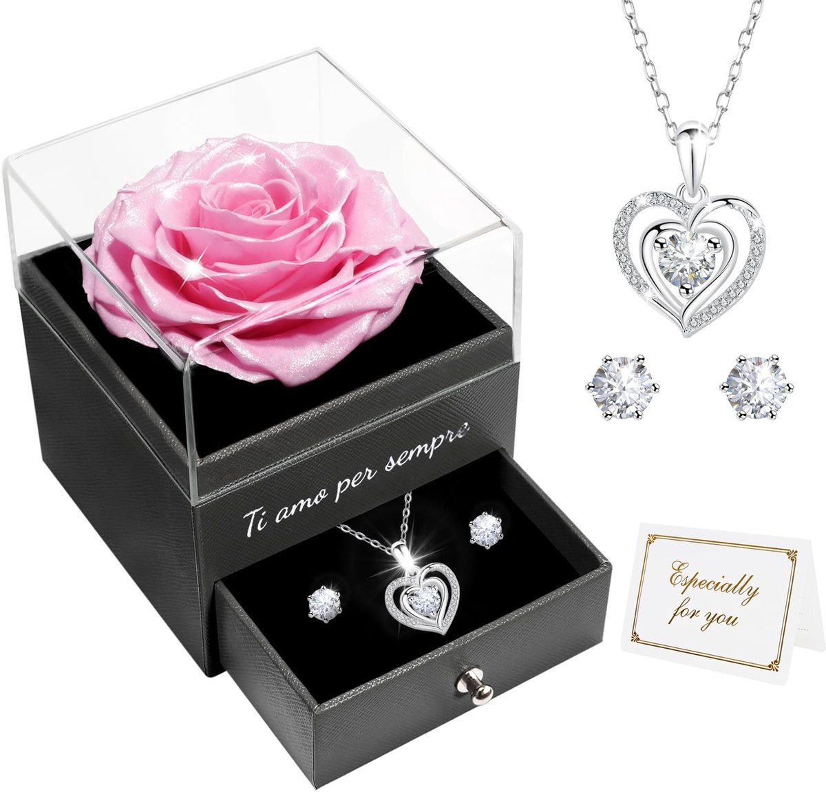 SolidKeus - Eeuwige Roos met Sieraden in Geschenkdoos