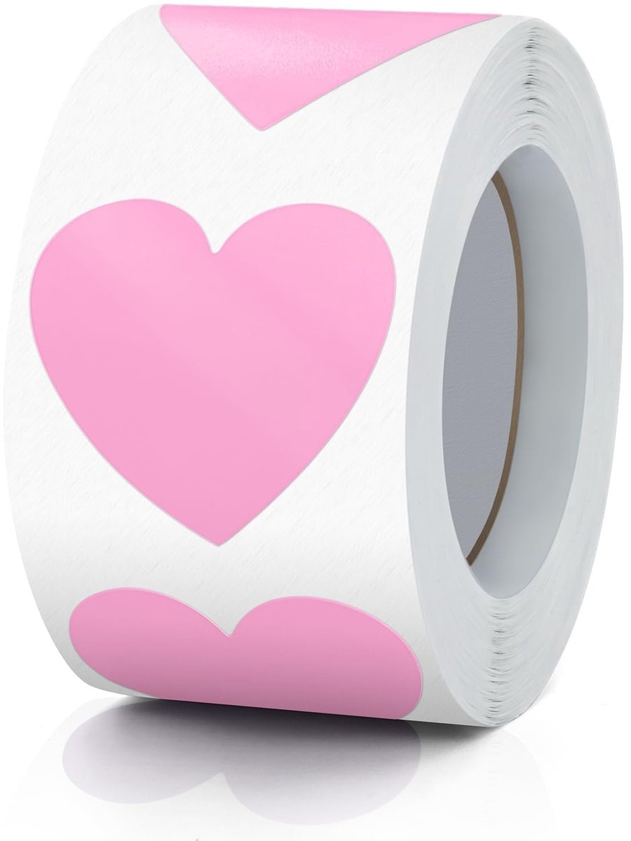 SolidKeus - 500 Stuks Roze Hartvormige Zelfklevende Stickers 38 mm