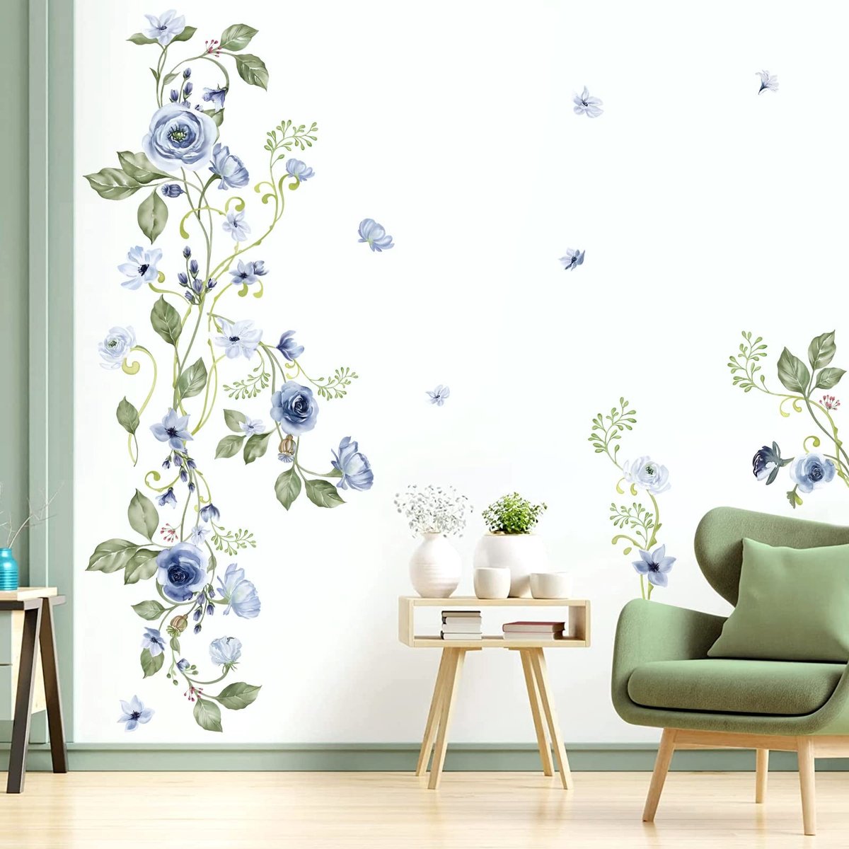 SolidKeus - Blauwe Rozen Muurstickers voor Sfeervolle Decoratie in de Slaapkamer