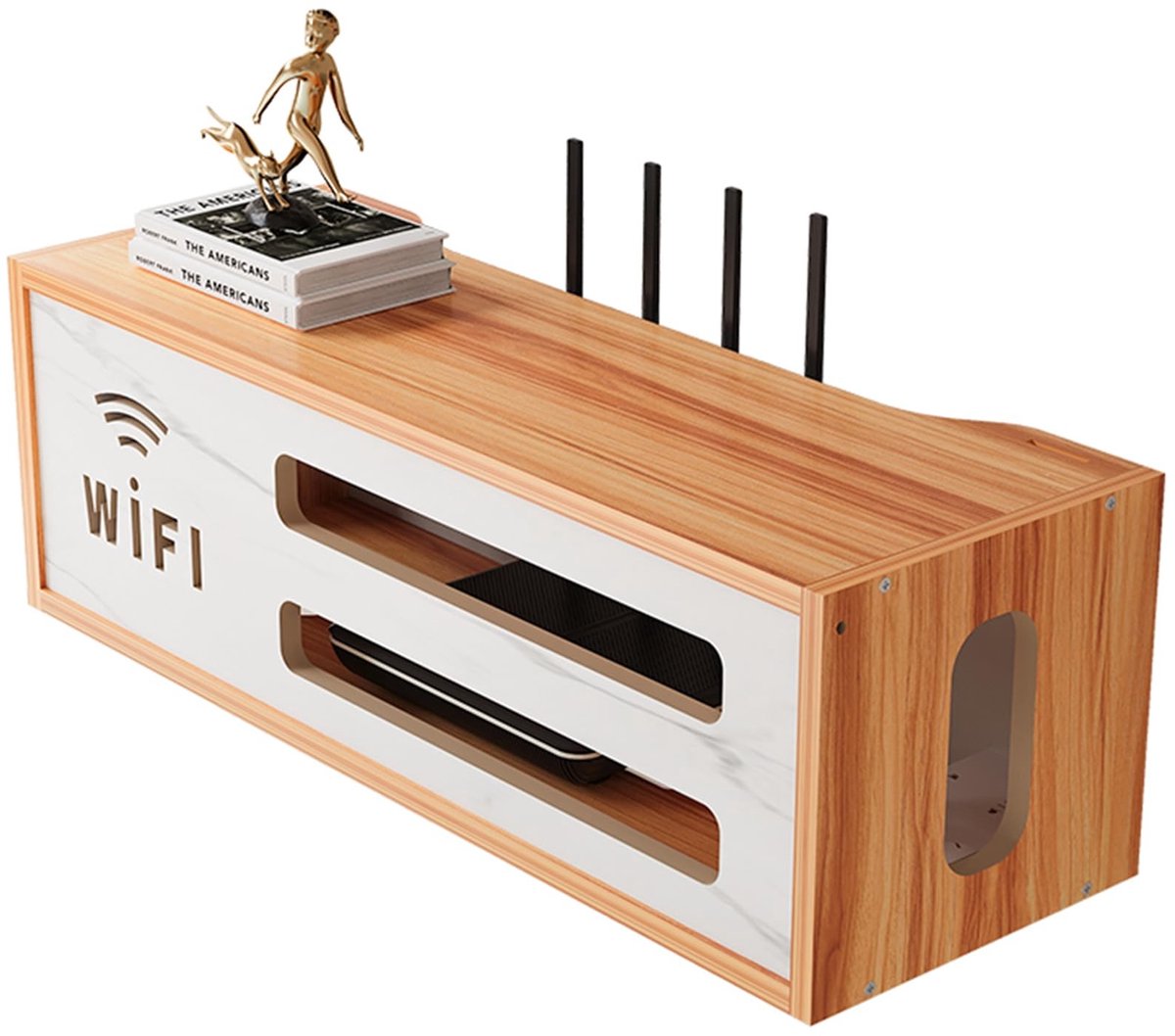 SolidKeus - Wandopslag voor Wifi Router met Verborgen Kabels van Kersenhout