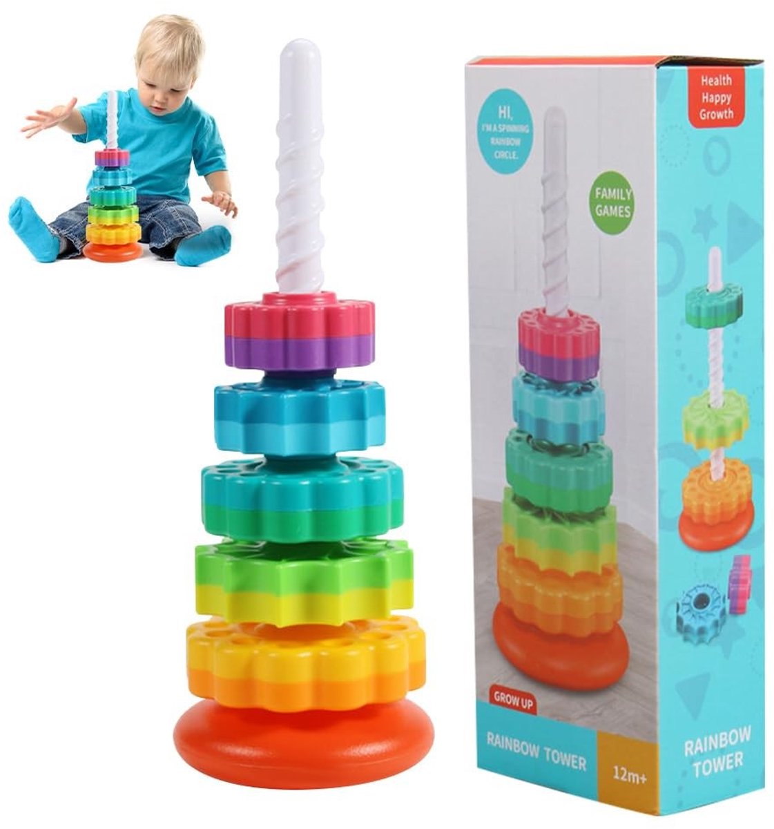 SolidKeus - Draaiend Regenboog Stapelspeelgoed voor Kinderen
