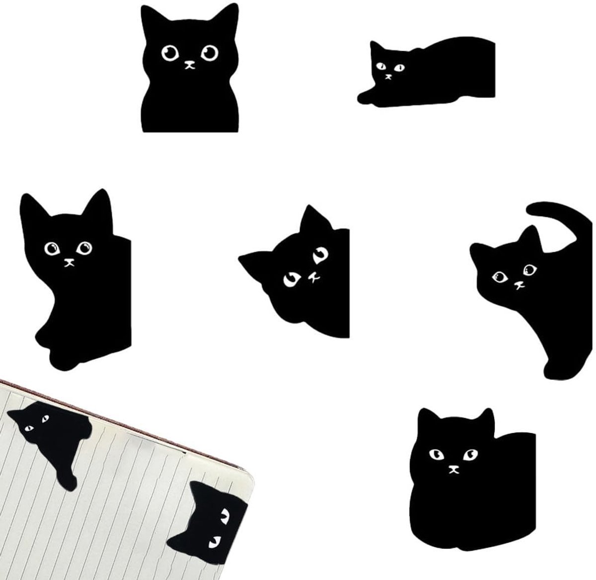 SolidKeus - Set van 7 Magnetische Boekenleggers met Zwart Kat Design