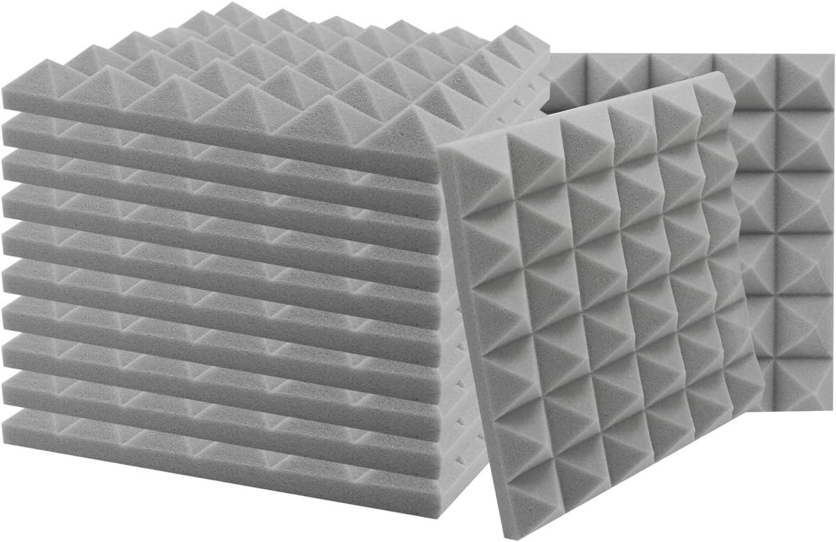 SolidKeus - Geluidsisolatie Panelen, 30 x 30 x 5 cm, Grijs, Set van 12
