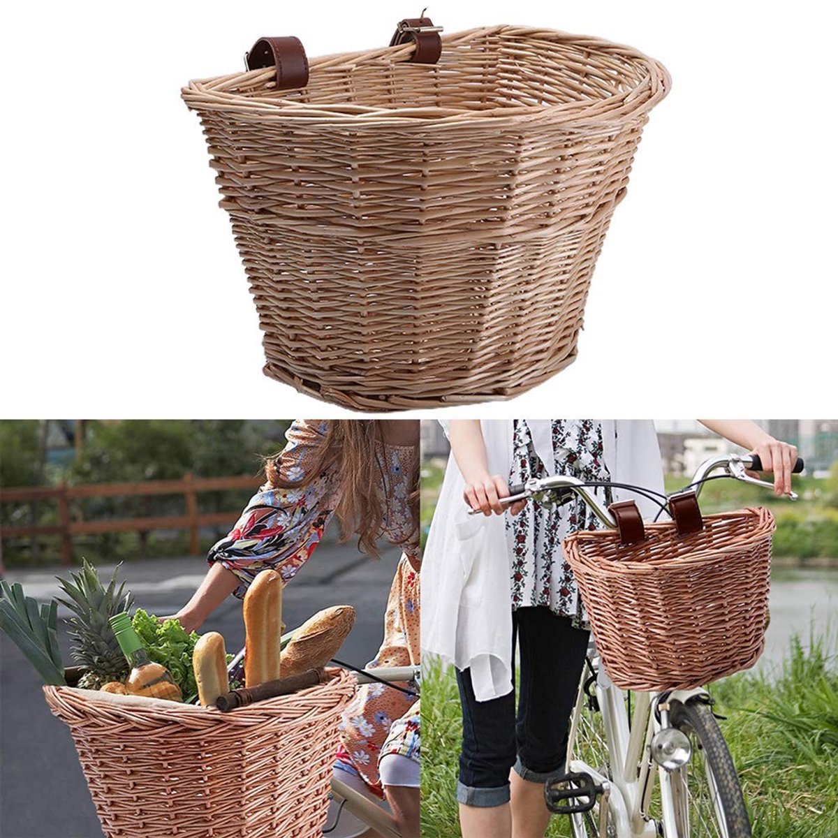 SolidKeus - Wicker Fietstas voor Voorop de Fiets, Geschikt voor Meeste Fietsen