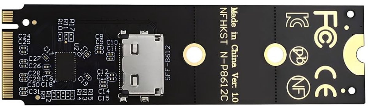 SolidKeus - 2280 M.2 M-key NVME PCI-E4.0 naar SFF-8612 Oculink Host Adapter met Redriver voor U.2 SSD eGPU