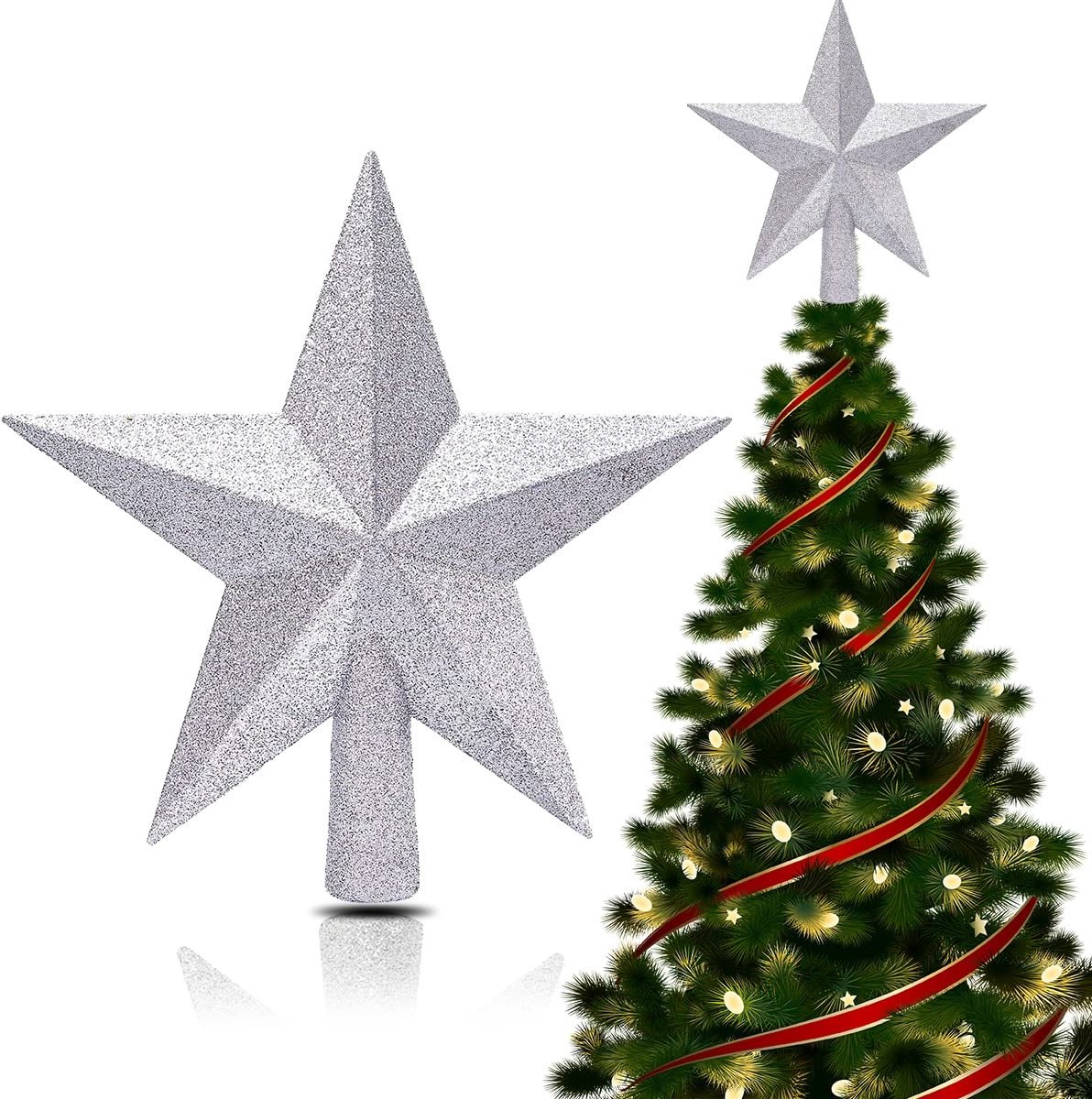 SolidKeus - Glitter Ster voor Kerstboom 20 cm Zilver