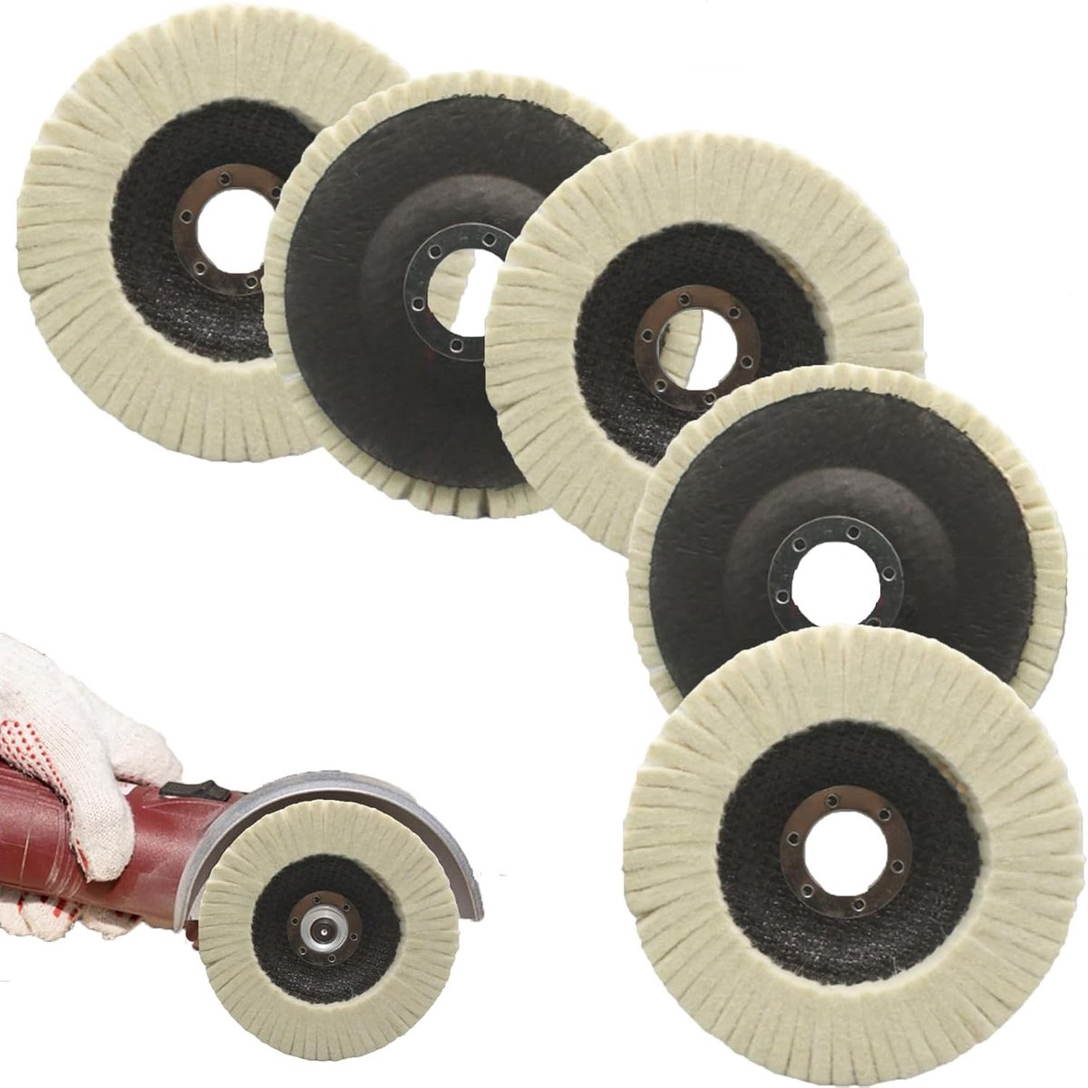 Set van 5 Polijstschijven 115 x 22 mm, Gezaagde Schijven en Polijstpads voor Schilderen, Schuren van RVS, Hout en Kunststof
