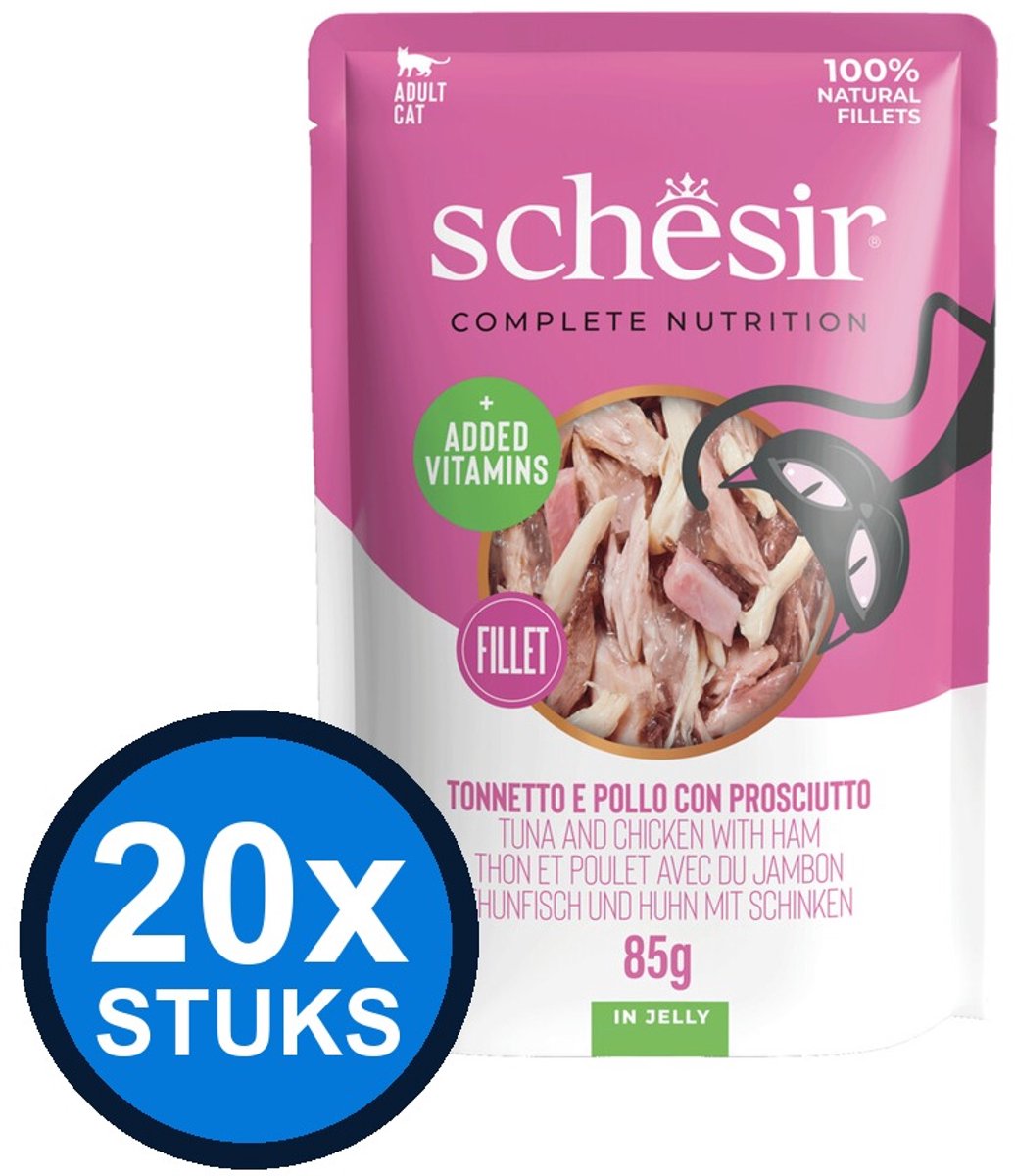 Schesir Schesir Complete&Balanced kat pouch gelei tonijn&kip&ham 85gr