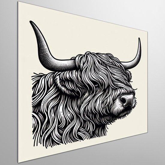 Doodle schotse hooglander schilderij | Hooglandse dromen: een illustratieve verkenning van Schotse schoonheid | Kunst - 100x100 centimeter op Canvas | Foto op Canvas