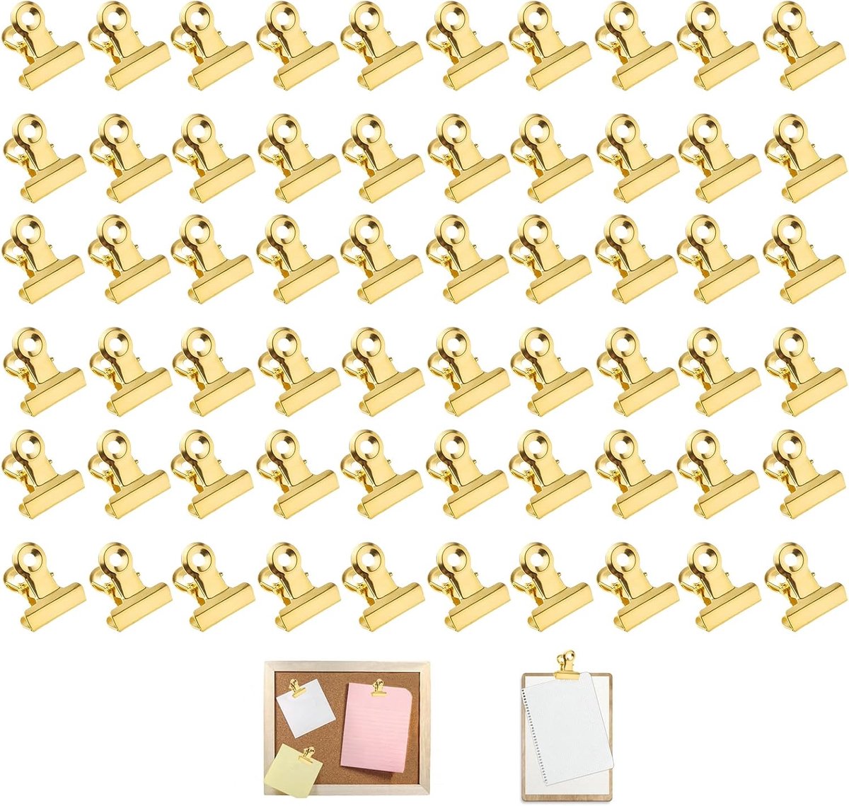 60 stuks gouden 22 mm kleine klemmen, bulldog, paperclips, multifunctionele papierclips, 22 mm, gouden scharnierclips, bindclips voor foto's, kantoor, keuken, kantoor, accessoires
