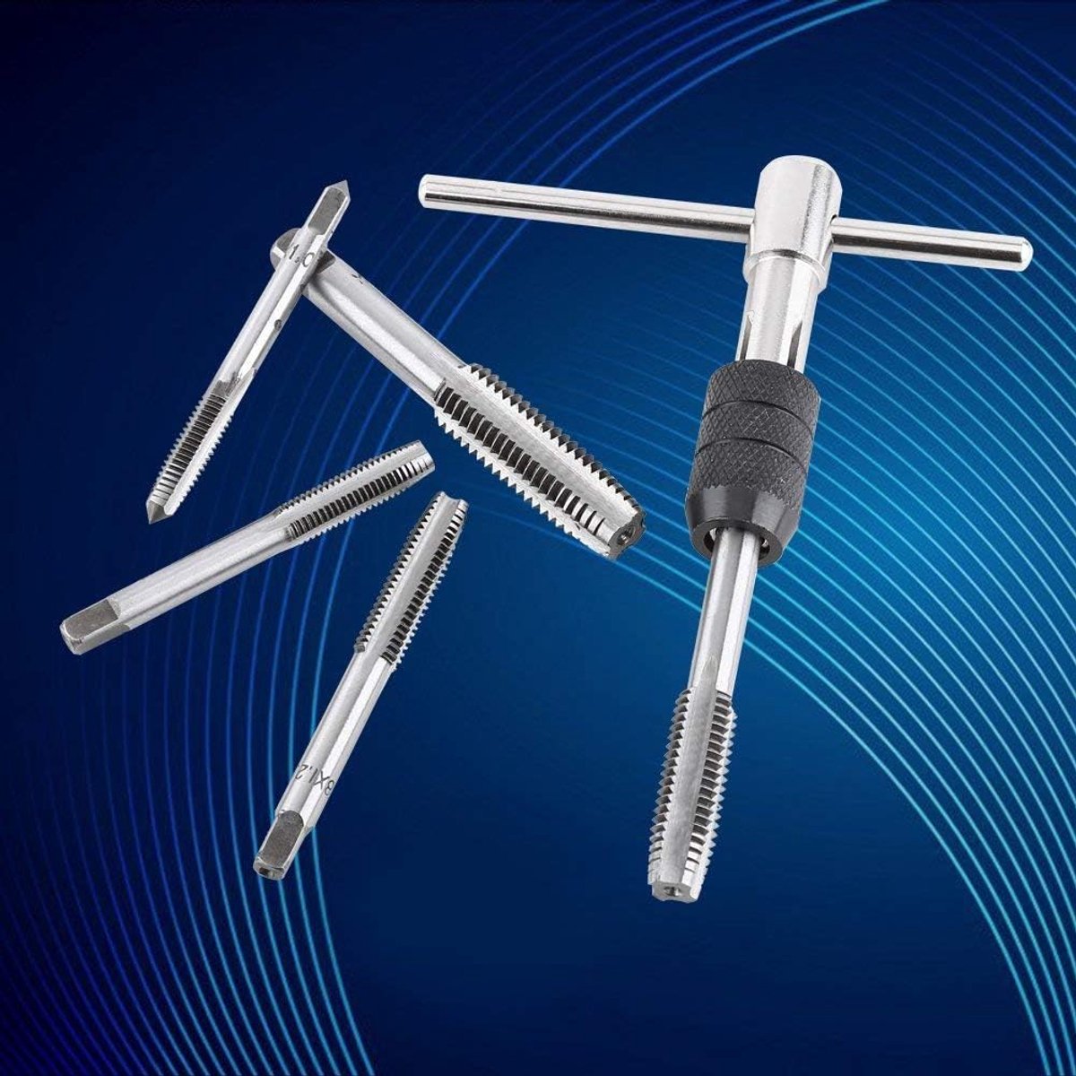 7 stks Metrisch Draad Tap Staal Threading Tapping Tool M3 M4 M5 M6 M8 M10 M12 5 stks metrische draadkraan met T-tiksleutel