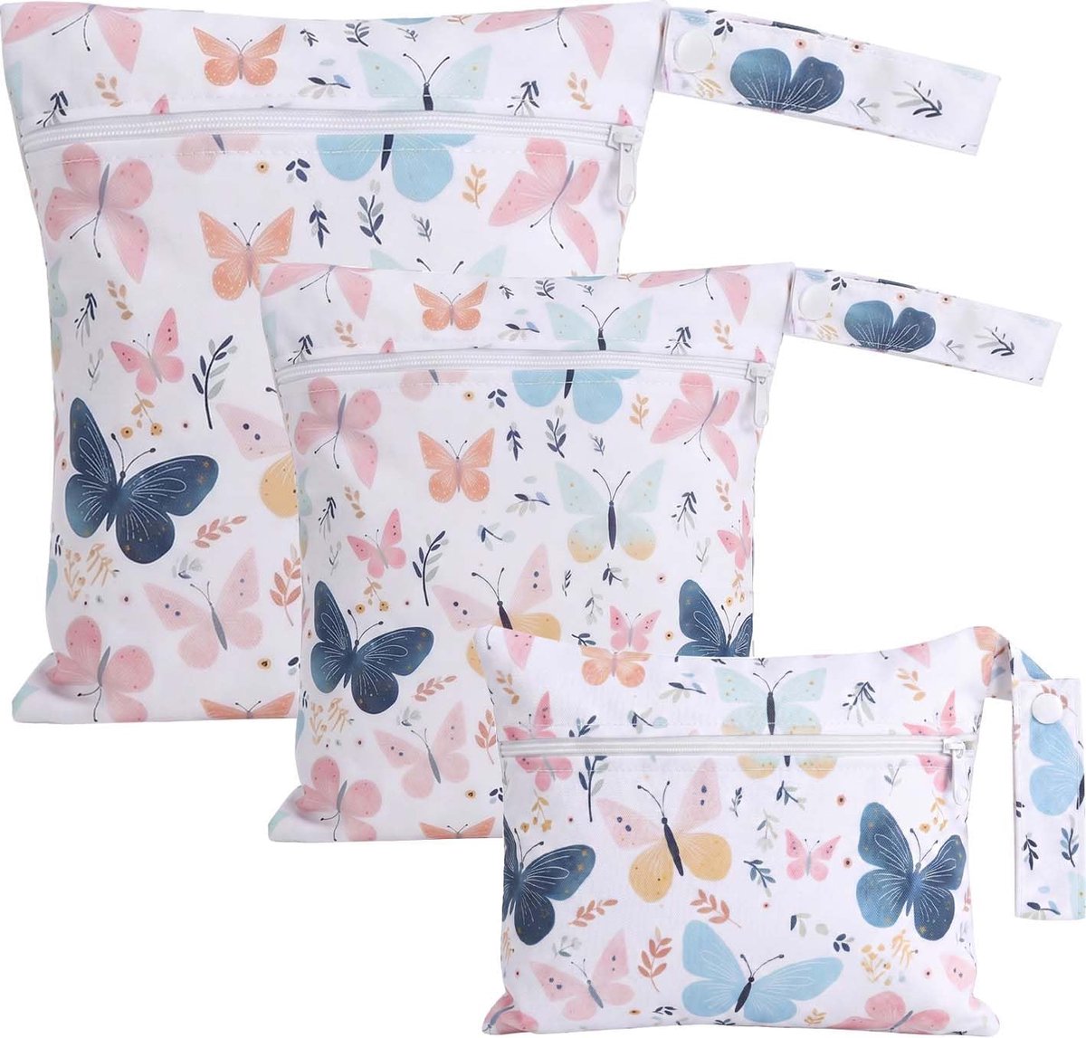3 stuks grote middelgrote kleine natte tas voor kleuterschool, stoffen luiertas, waszak, herbruikbare natte tas, waszak voor reizen, waterdichte tas voor badpakken, luiers