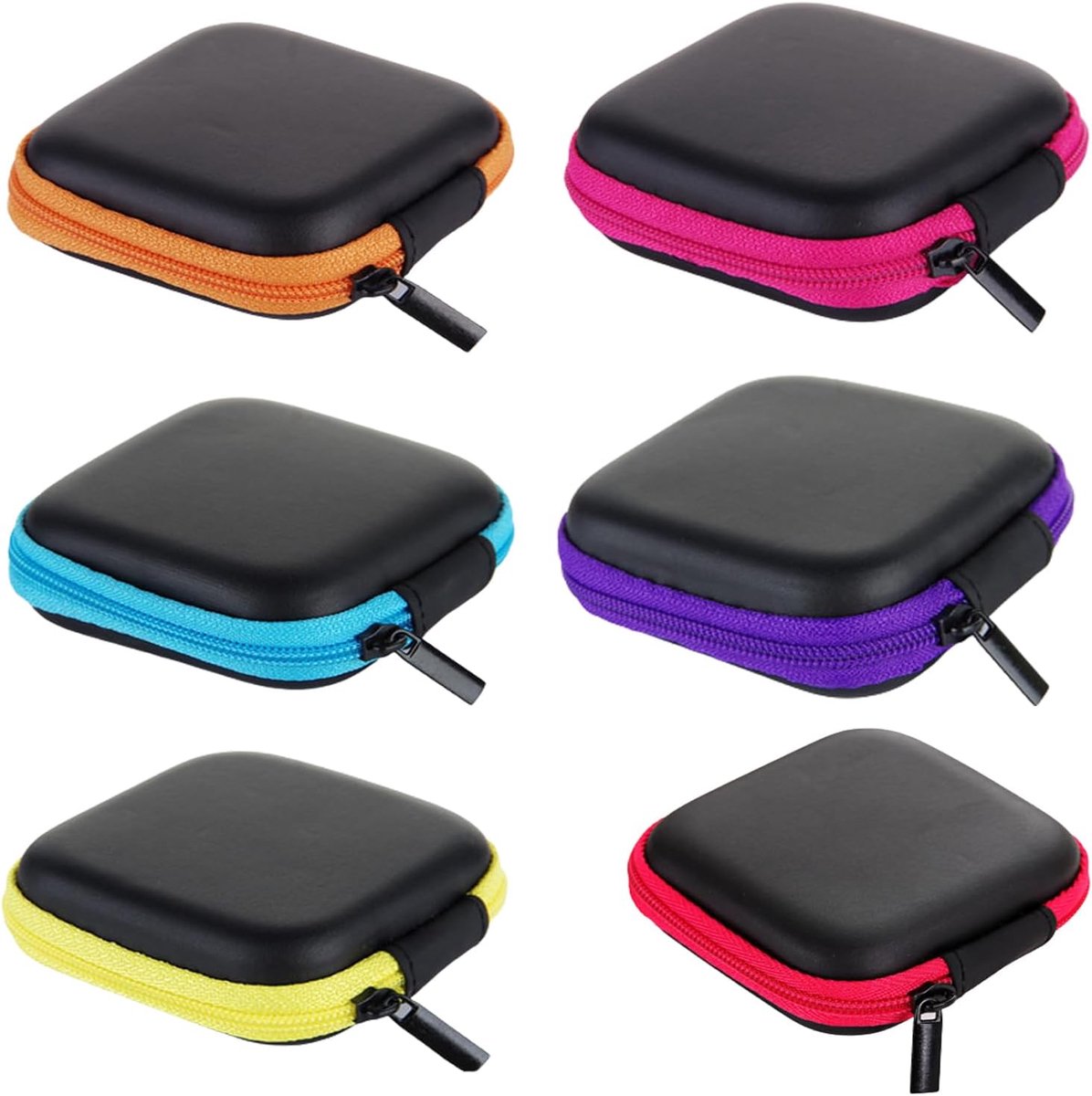 6-delige draagbare hoofdtelefooncase, mini-EVA-tas, harde koffer met ritssluiting en intern netwerk, voor koptelefoon/bluetooth-hoofdtelefoon/kleine voorwerpen/oplaadkabel/sleutels