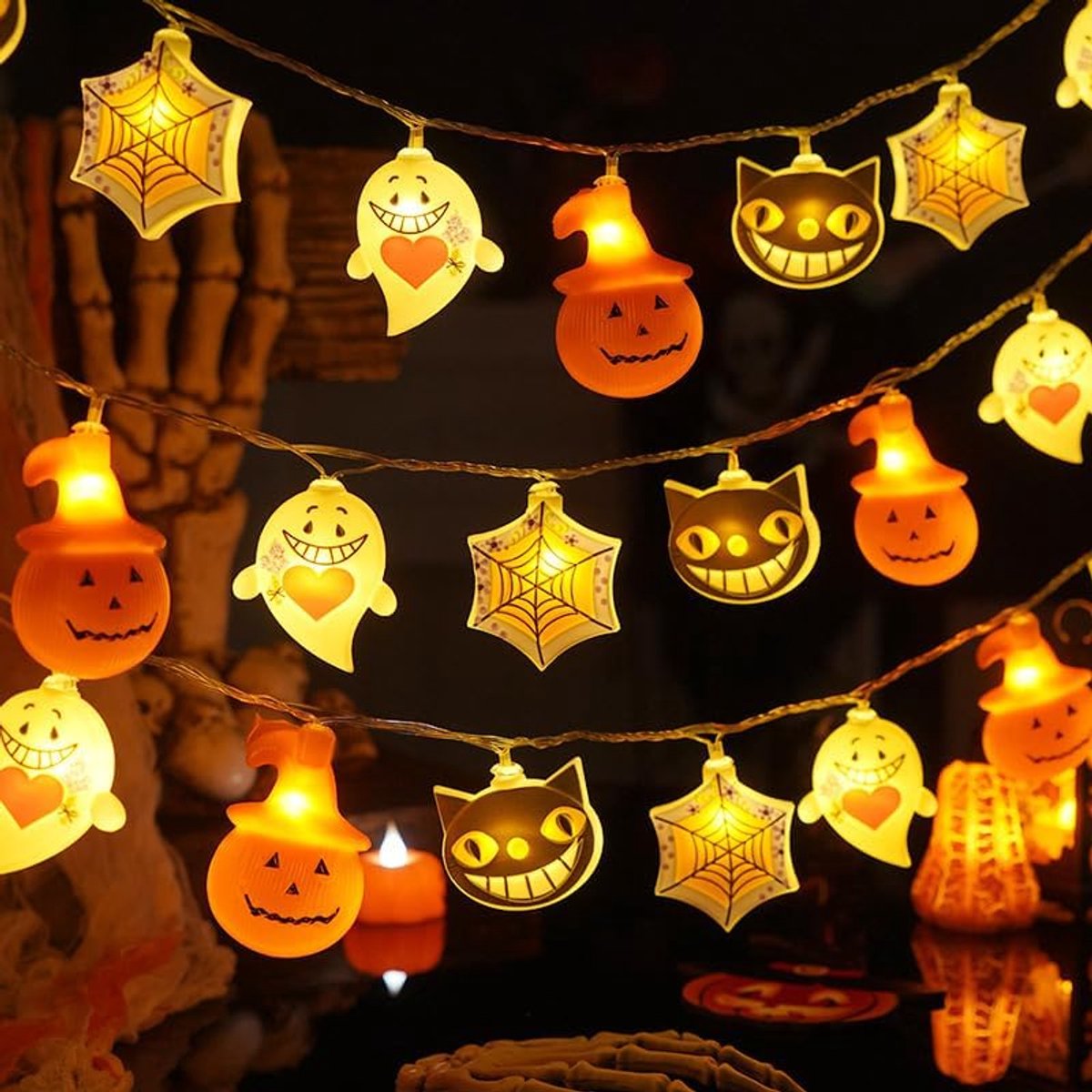 Decoratieve lichtketting 4 m 20 LED 4 soorten Halloween pompoen spinnenweb kat 2 AA batterijen voor Halloween party kamer