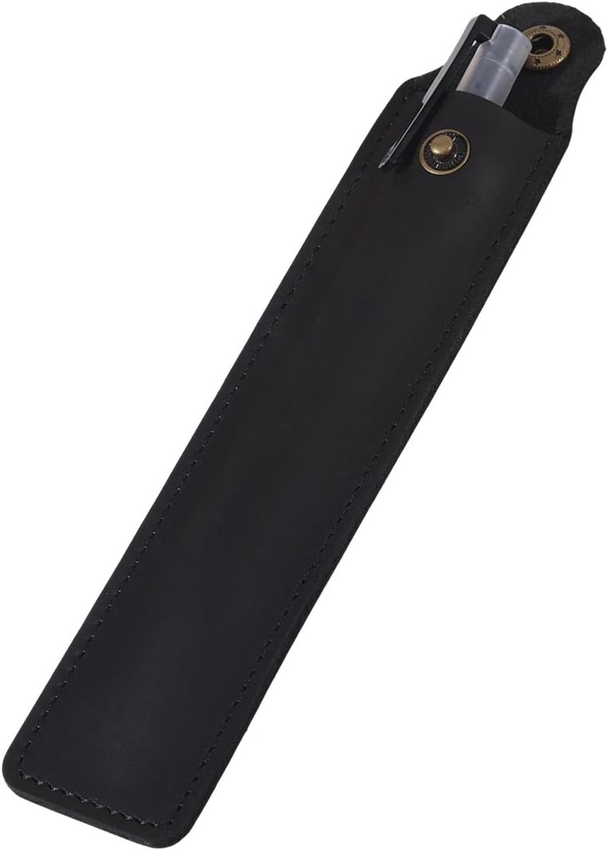 Lederen pennenetui met boomsluiting echt lederen pennenetui draagbare beschermhoes voor vulpen balpen stylus pen, zwart, Casual