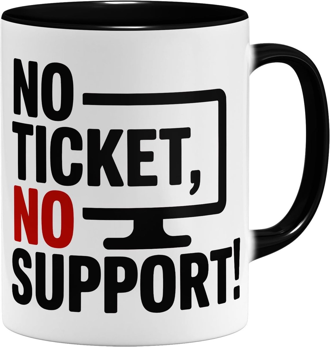 IT Mok Systemadministrator Koffiemok met spreuk - No Ticket No Support - Computerwetenschapsbeheerder - Keramische mok - 325ml - Dubbelzijdig bedrukt - Zwart