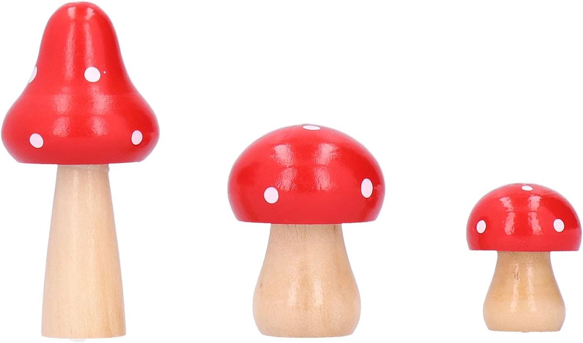 3 STKS Houten Paddestoelen Ambachtelijke Ornamenten, Innovatieve Leuke Paddestoelen Decoratie voor Home Office Desktop Decor(rood)
