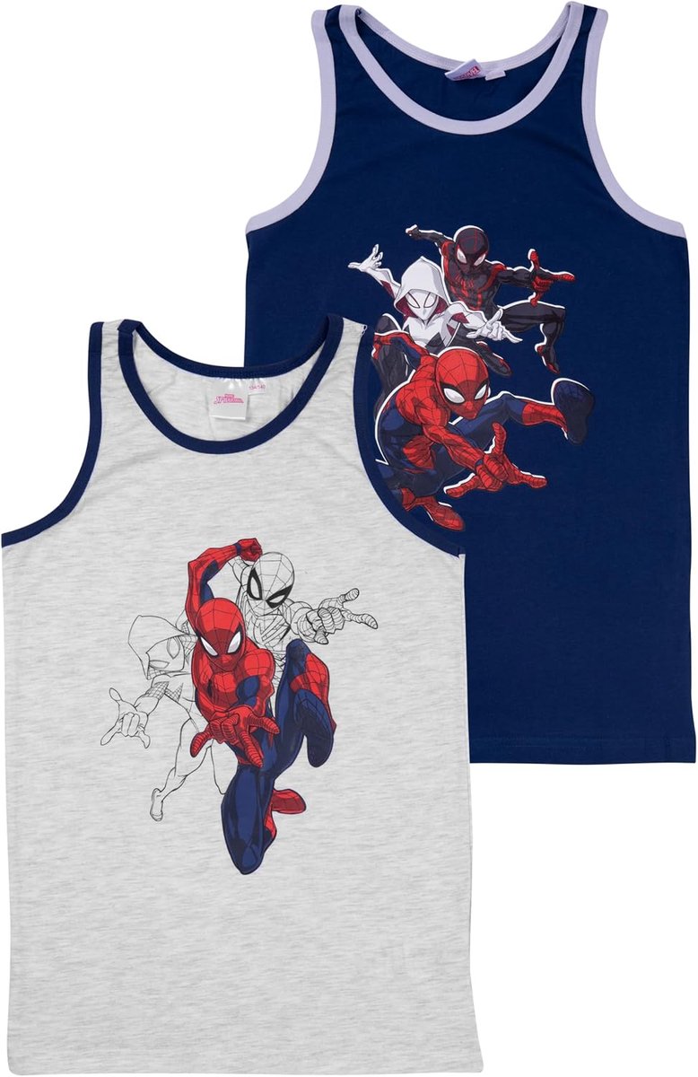 Spider-Man onderhemd voor jongens - kinderen tank top hemdje ondergoed grijs / blauw (verpakking van 2)