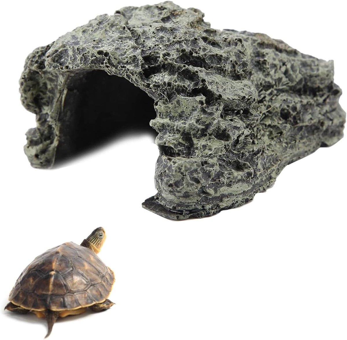 Schalie Richel Grot Schuilplaats Rotshol Voor Schildpadden, Amfibieën Vis Decoratieve Harsgrot Voor Aquaria Terraria(B-025A)