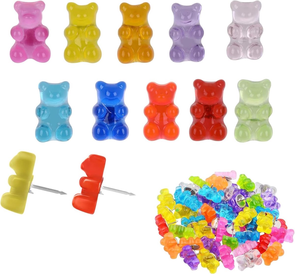 Kurkbord pushpinnen, 20 stuks kleurrijke gummy beer tekenspelden hars decoratieve duim kopspijkers helder snoep kleur duimspijkers creatieve nagels voor fotomuur, kaarten, notitiebord