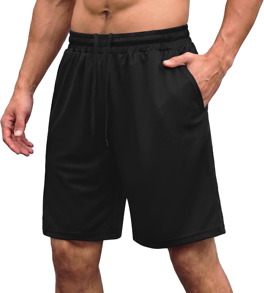 Sportbroek voor heren, korte broek, zomershorts, sneldrogend, licht, sport, trainingsbroek, loopbroek, gym, joggingbroek met zakken