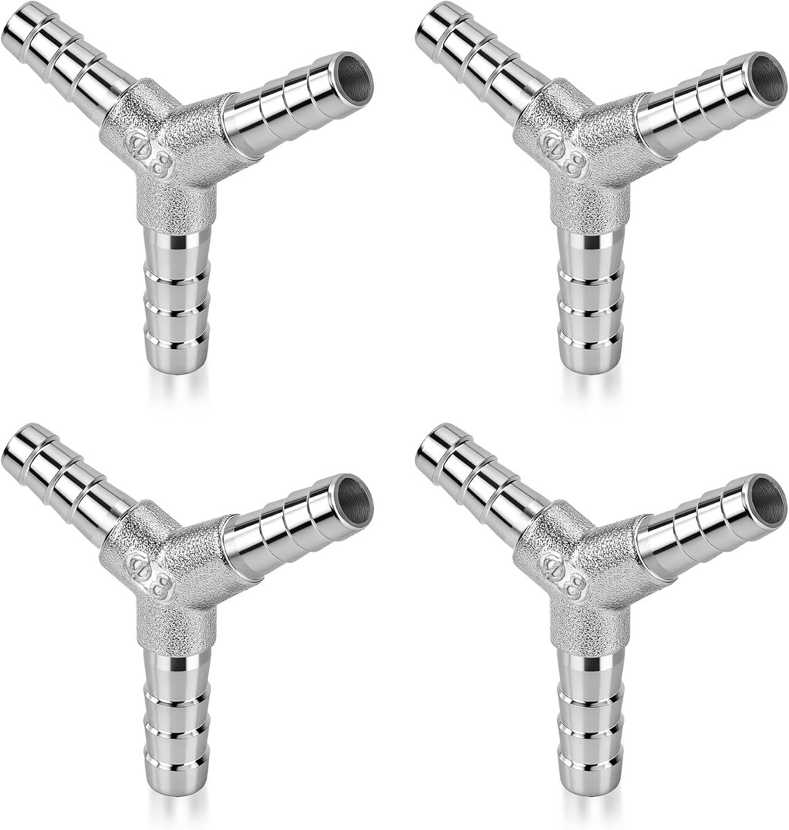Luchtslangkoppelingen Brandstoftablet, 8 mm Rechte 3-weg Prikkeldraad Connector, Roestvrijstalen Pakkingsadapter voor Lucht, Water, Gasolie (4 Stuks)