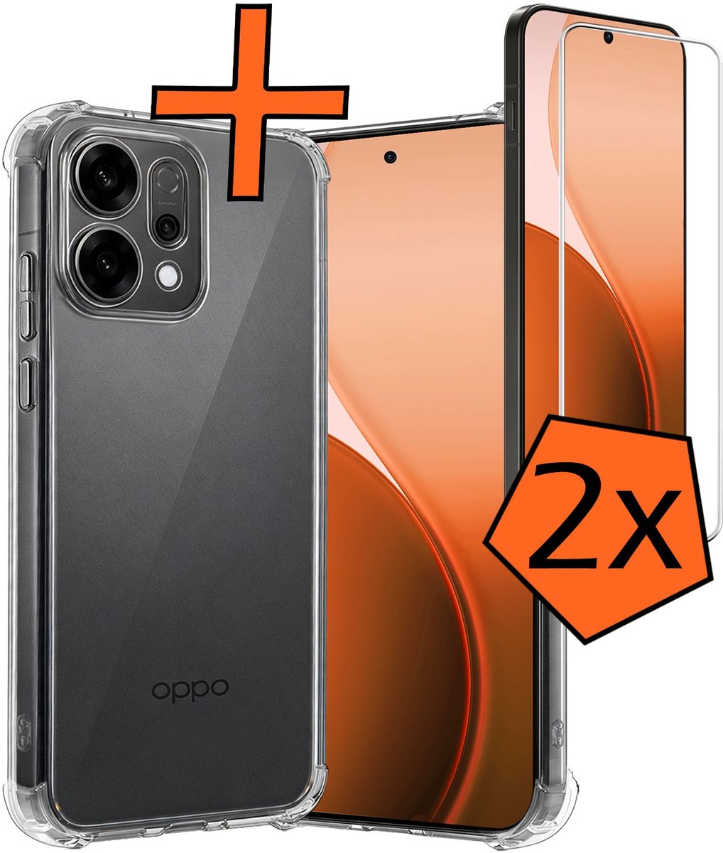Hoes - Met Screenprotector - 2 Stuks - Geschikt voor Oppo Reno 14 - Sterk & Shockproof - Siliconen Case - Back Cover - Telefoon Hoes - Shock Proof - Transparant