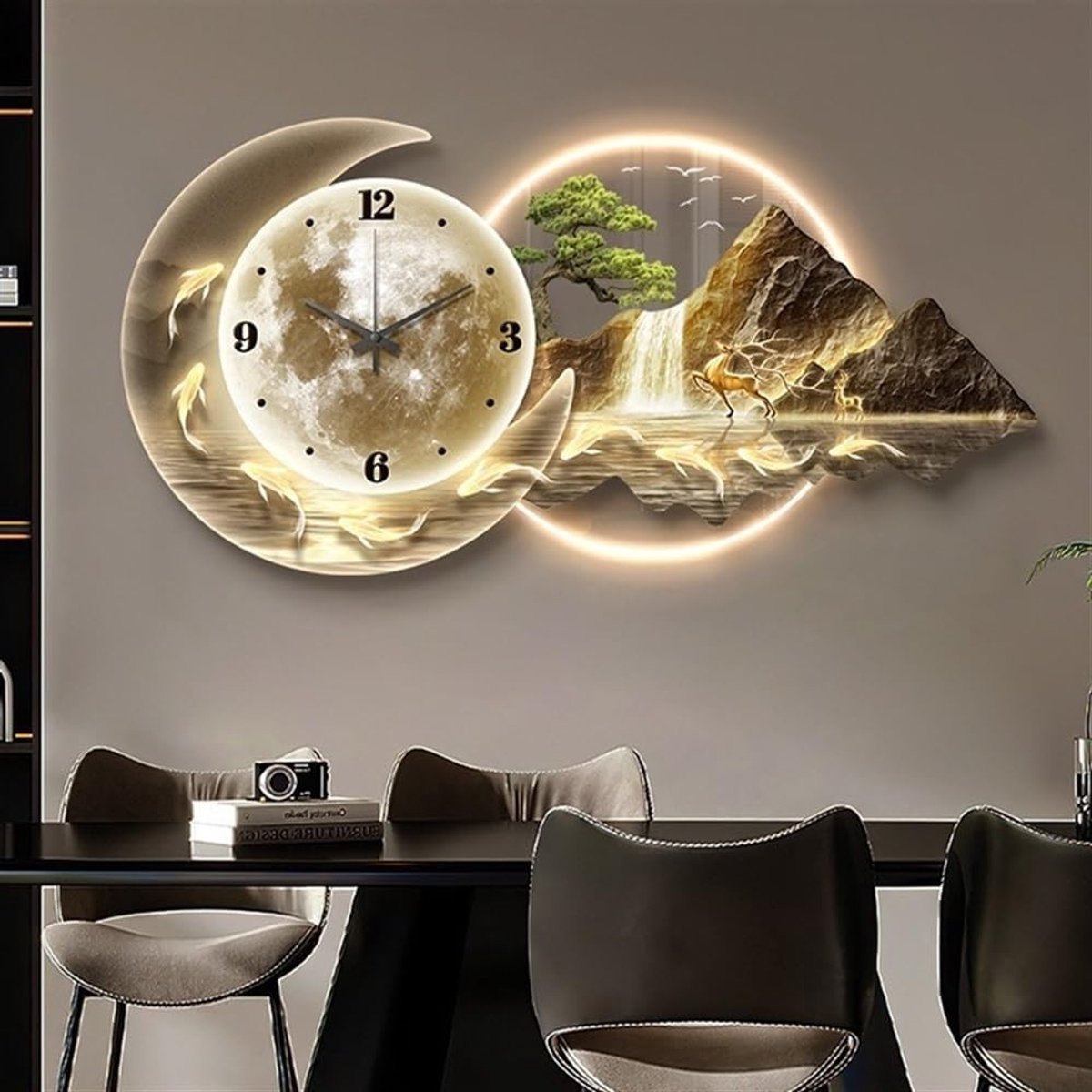 Elzusha - 3D Wandklok met LED Licht, Decoratief, 40x100 cm