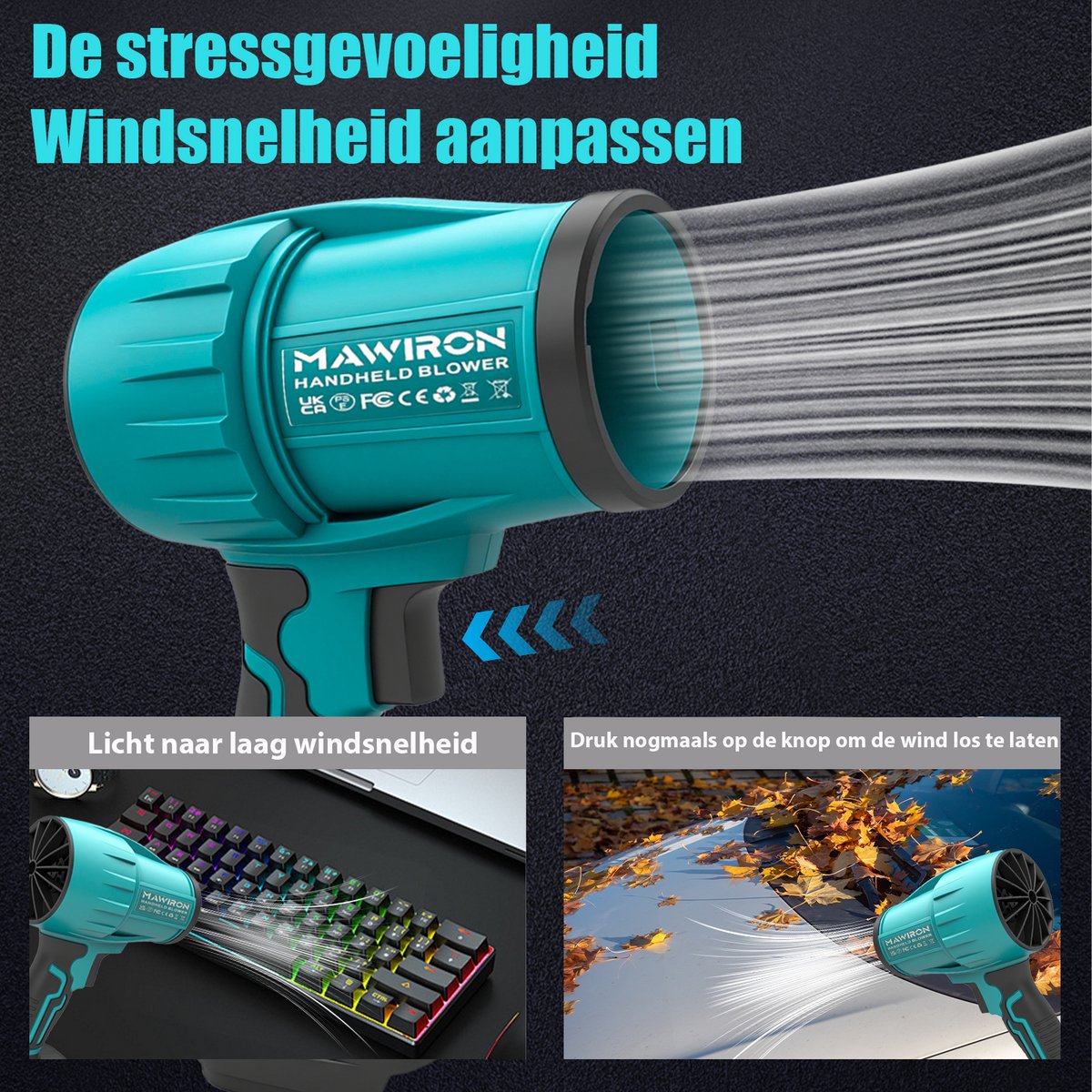 MAWIRON Draadloze Turbo Bladblazer – Compacte Accu Handblazer met Sterke Luchtstroom en 3 Opzetstukken – Voor Tuin, Terras, Garage, Werkplaats en Auto – foto 5