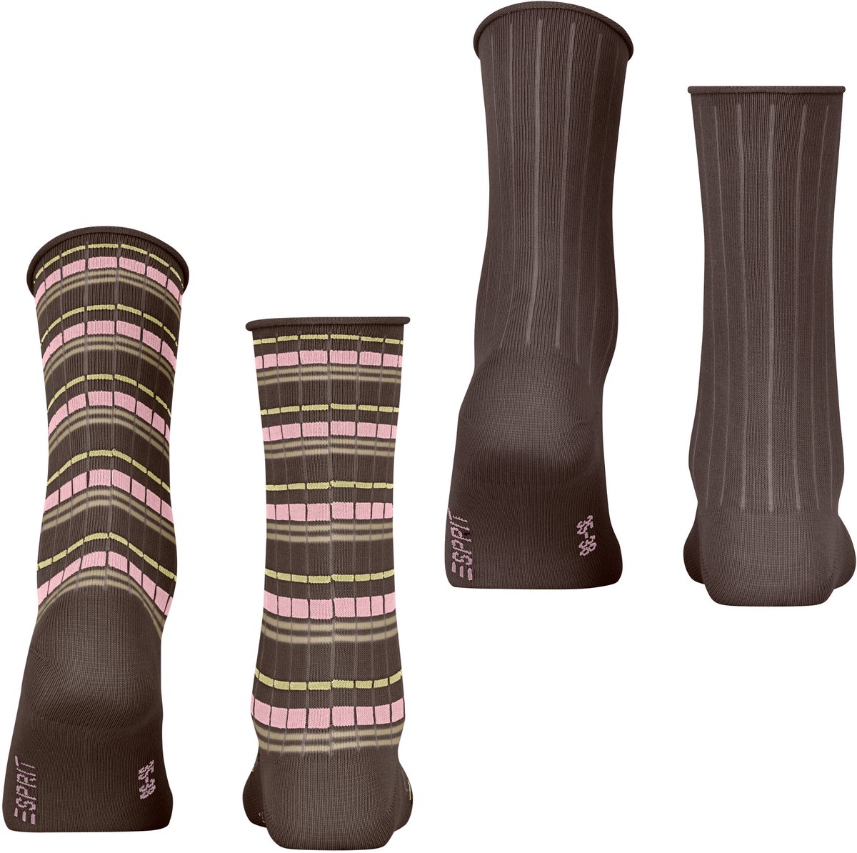 Esprit Metro Lines 2 Pack gedessineerd katoen multipack sokken dames bruin - maat 39-42