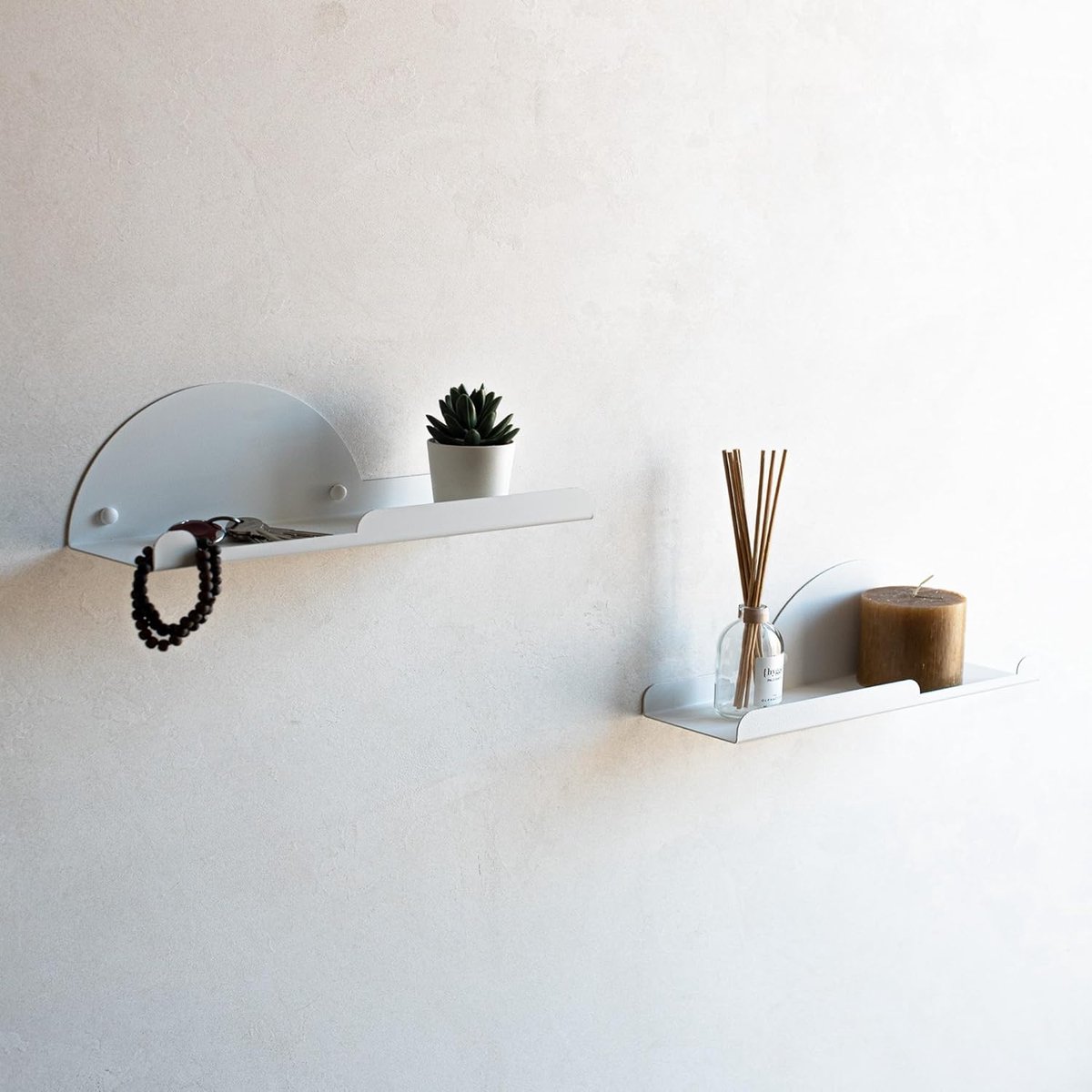 Set van 2 wandplanken, wit, met wandgarderobe 35 cm, wandgarderobe als moderne entreekast, badjashaak en sleutelhouder voor thuis