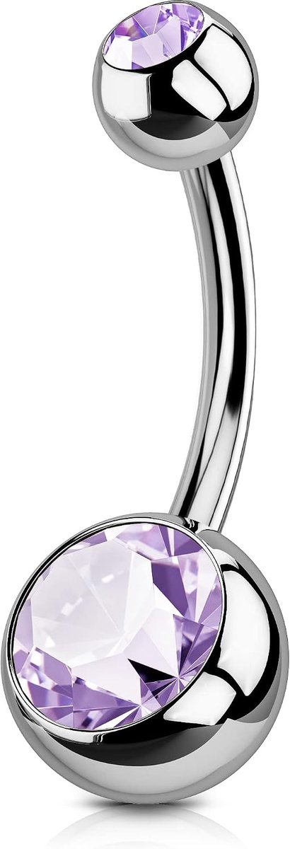 Solid Titanium Belly Bars 14G Navel Ringen Grade 23 Titanium Bal Dubbele Clear Gem 1.6mm, Titanium, Kristal
