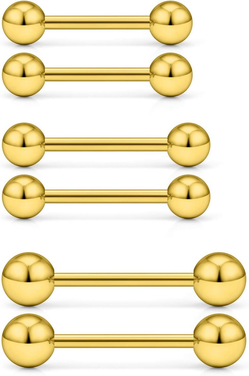 3 paar 14G Rvs Extern Schroefdraad Tong Shield Barbell Ring Bar Body Piercing Sieraden Retainer 12mm 14mm 16mm