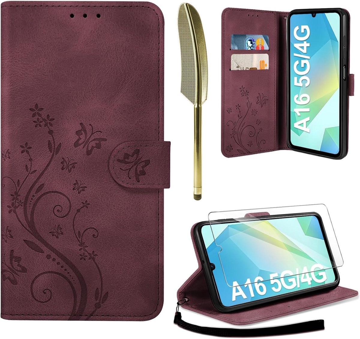 Hoesje compatibel met Samsung Galaxy A16 5G/4G, portemonneehoesje, PU-lederen hoesje met kaartsleuven, opvouwbare standaard, magnetisch beschermend fliphoesje voor Samsung Galaxy A16 5G/4G,