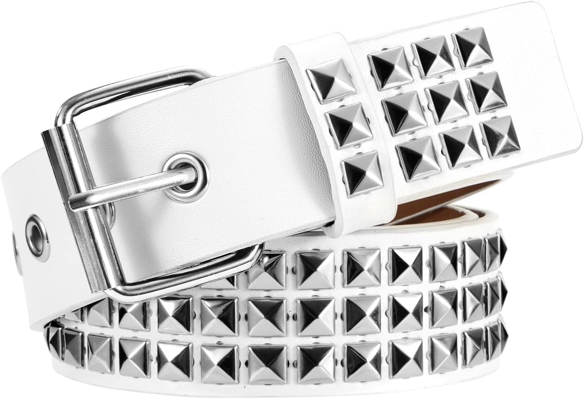 Riem Rock Klinknagels PU Lederen Punk Accessoires Voor Damen En Heren Gothic Kleding Wit, 110 Cm